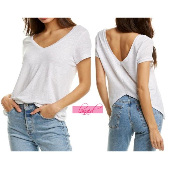 Chaser Linen Jersey Double V Open Back Tee Black Backless V-Neck Stretchy Top XS - Picture 6 of 7